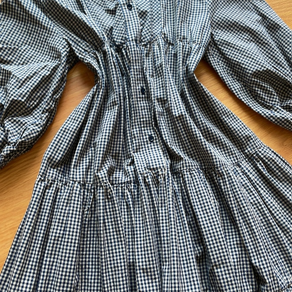 Karen Walker Oklahoma Tiered Dress Organic Cotton Dark Navy - Picture 4 of 7